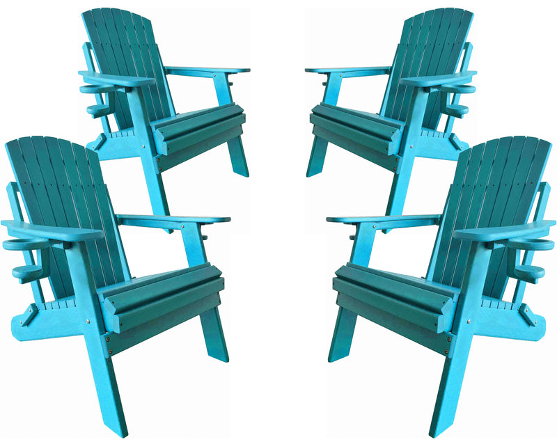 QUICK SHIP - Set of 4 DuraWeather Poly&reg; King Size Folding Adirondack Chair With Collapsible Cup Holders