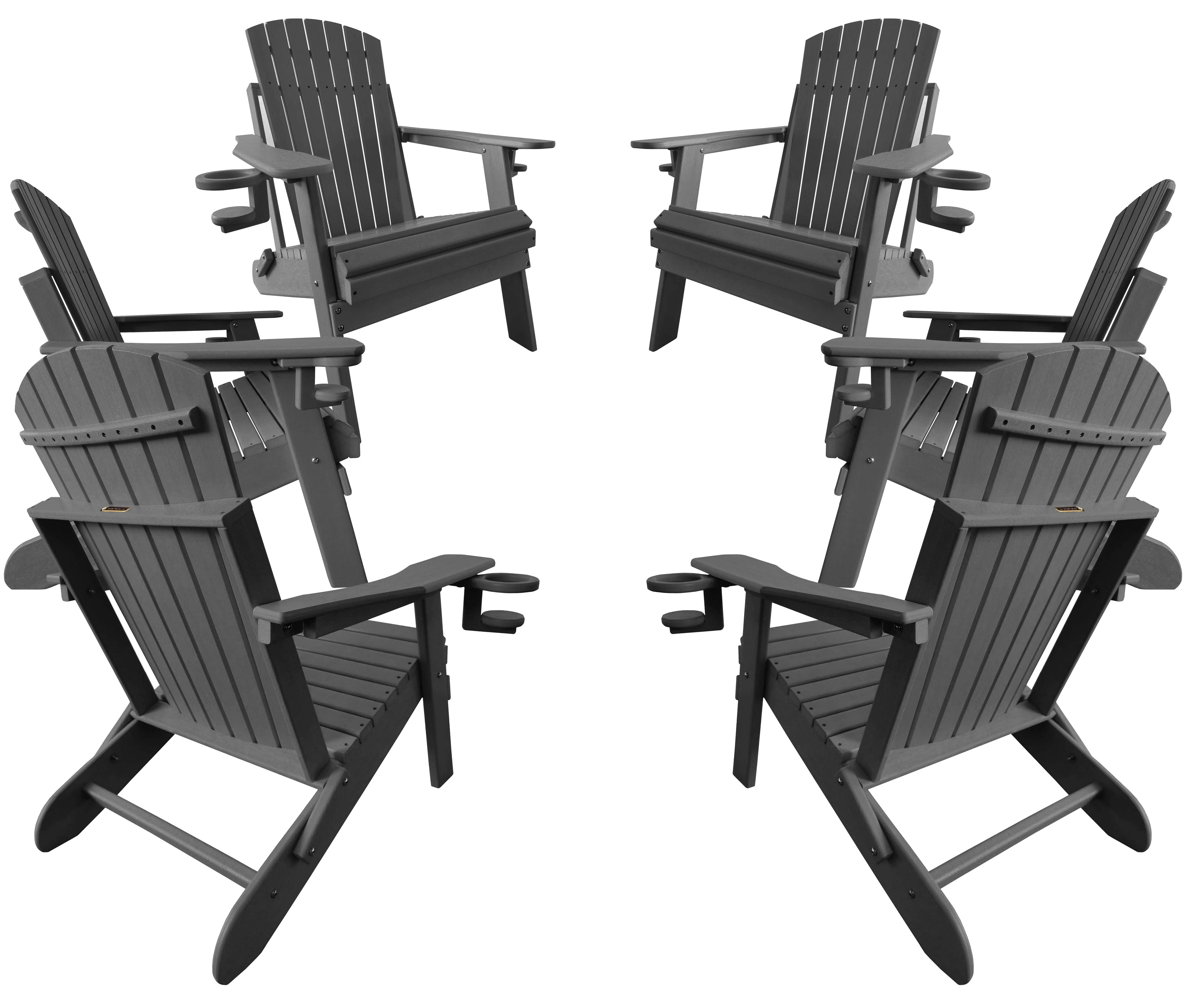 QUICK SHIP - Set of 6 DuraWeather Poly&reg; King Size Folding Adirondack Chair With Collapsible Cup Holders