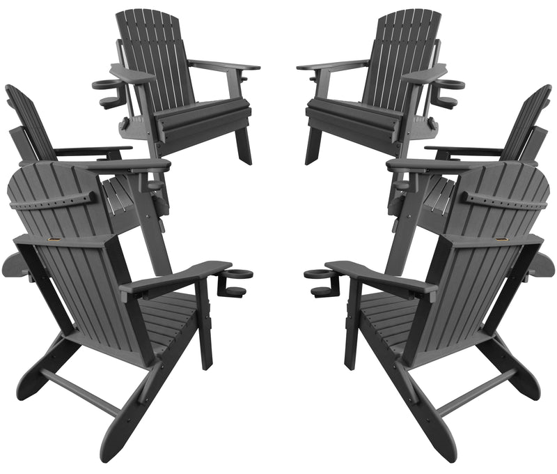 QUICK SHIP - Set of 6 DuraWeather Poly&reg; King Size Folding Adirondack Chair With Collapsible Cup Holders