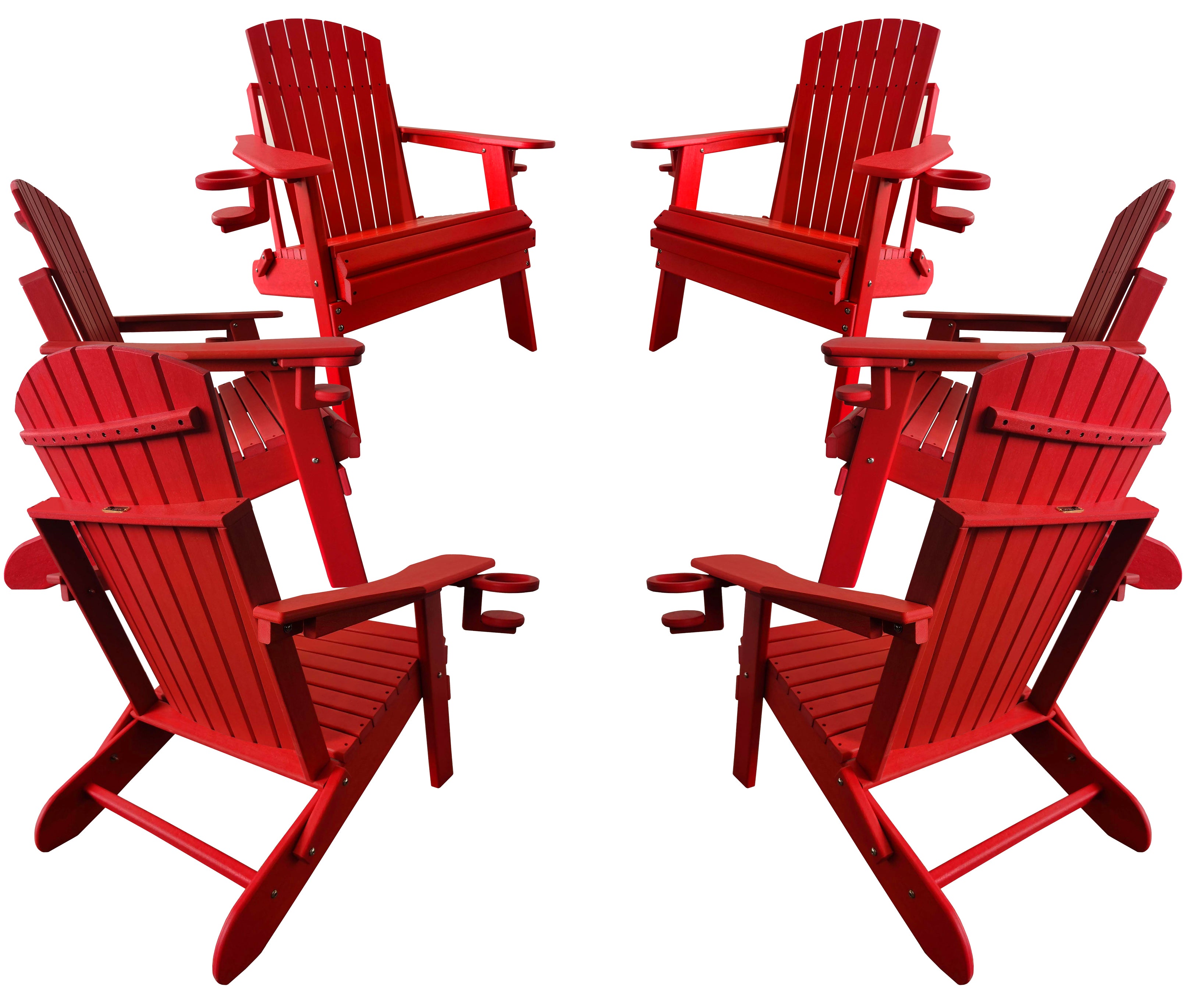 QUICK SHIP - Set of 6 DuraWeather Poly&reg; King Size Folding Adirondack Chair With Collapsible Cup Holders