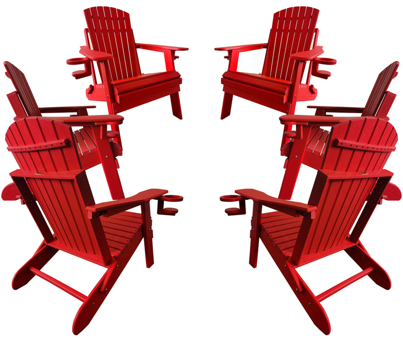 QUICK SHIP - Set of 6 DuraWeather Poly&reg; King Size Folding Adirondack Chair With Collapsible Cup Holders