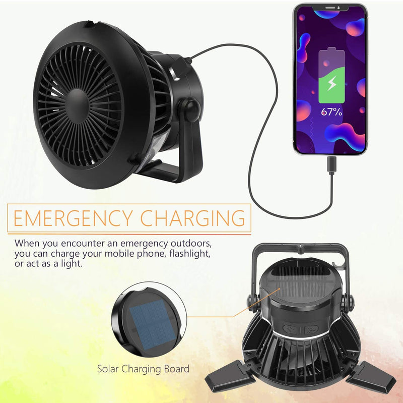Set of 2 - Solar Rechargeable Fan, Light, & Phone Charger!