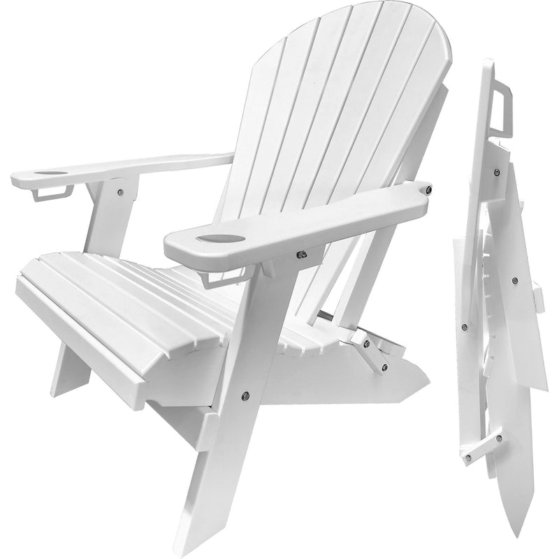 white poly wood folding adirondack chair with built in cupholders