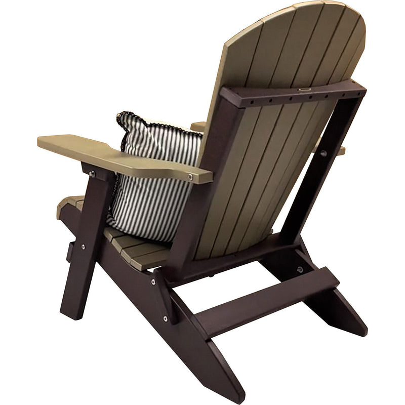 back view of birchwood taupe on chocolate brown duraweather king size folding adirondack chair all weather poly wood