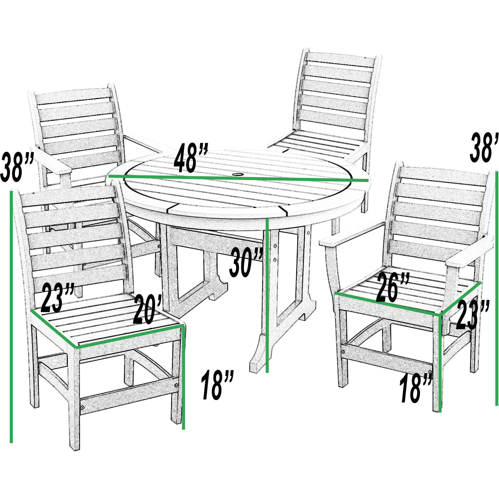 DURAWEATHER POLY® 5-Piece Meadowbrook Dining Table Set with Two Arm Chairs and Two Side Chairs