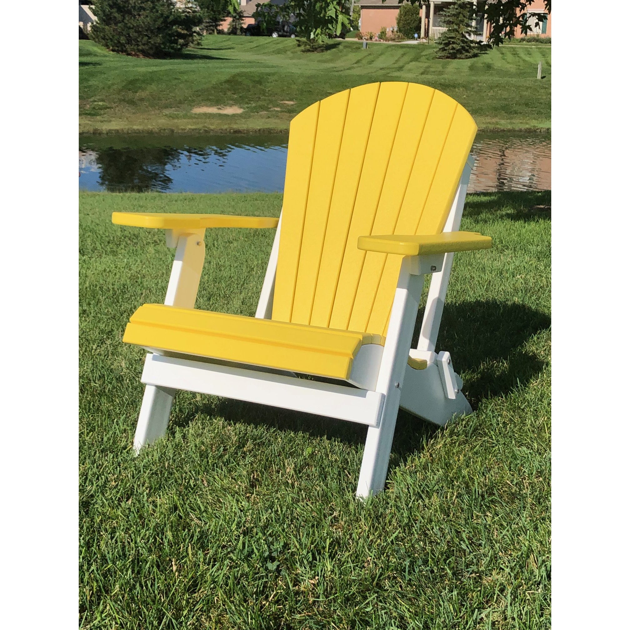 DuraWeather Poly&reg; King Size Folding Adirondack Chair - (Lemon Yellow on White)