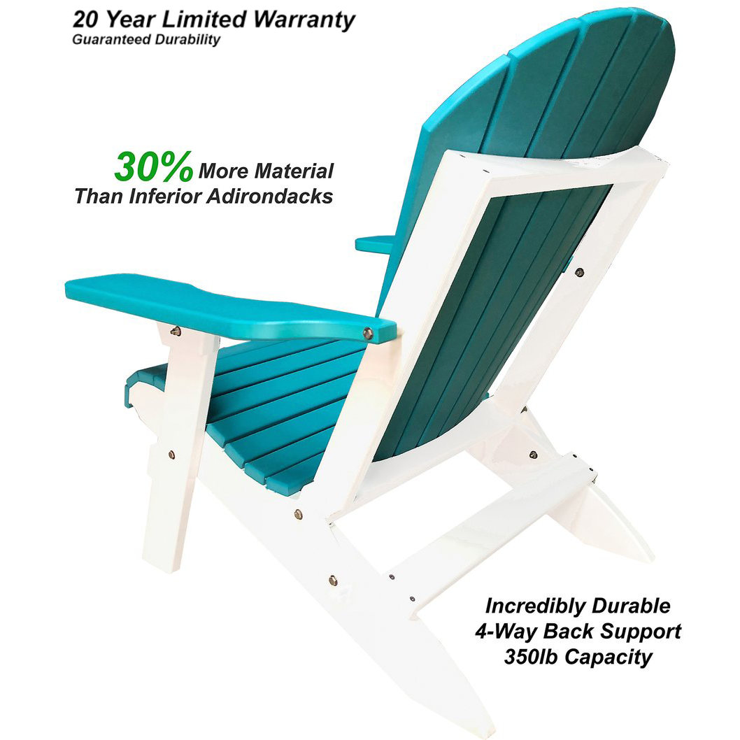 DuraWeather Poly&reg; King Size Folding Adirondack Chair - (Aruba Blue on White)