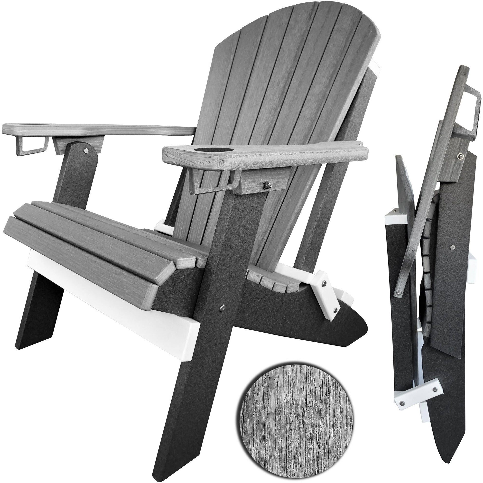 DURAWEATHER POLY® Signature Series Folding Adirondack Chairs With Built In Cup Holders King Size