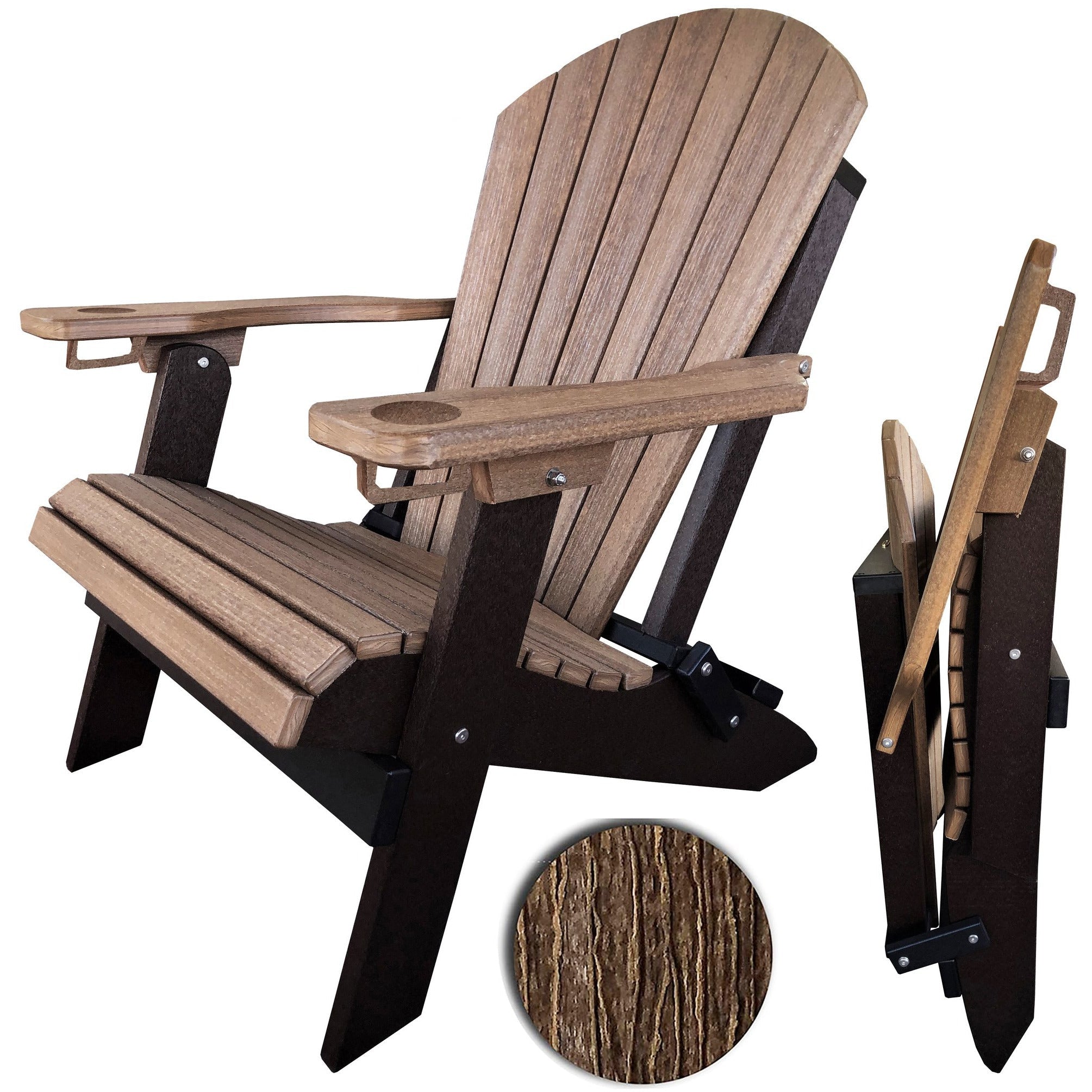 DURAWEATHER POLY® Set of 4 Signature Series Folding Adirondack Chairs With Built In Cup Holders King Size