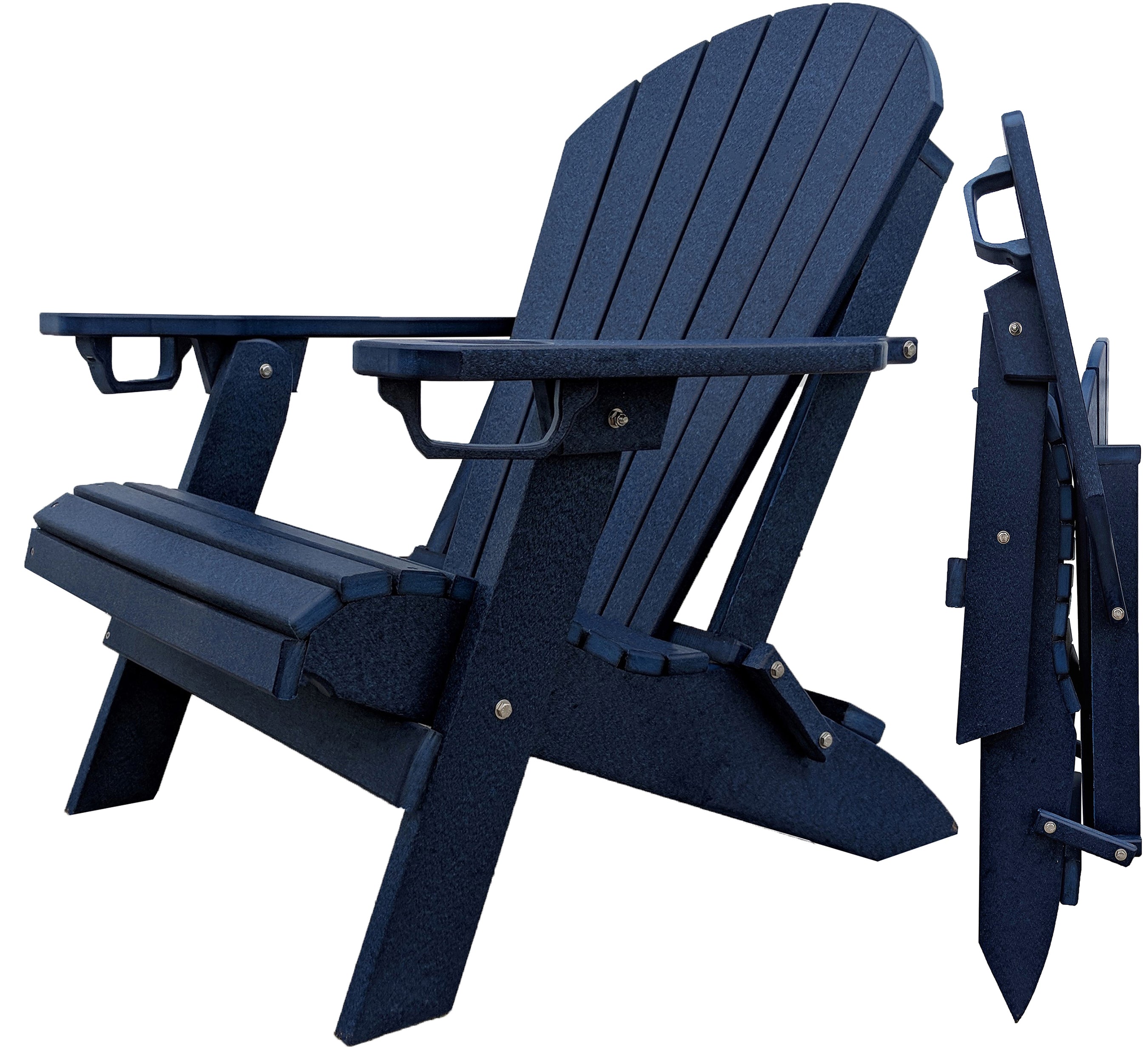 DuraWeather Poly&reg; King Size Folding Adirondack Chair with Built-in Cup Holders