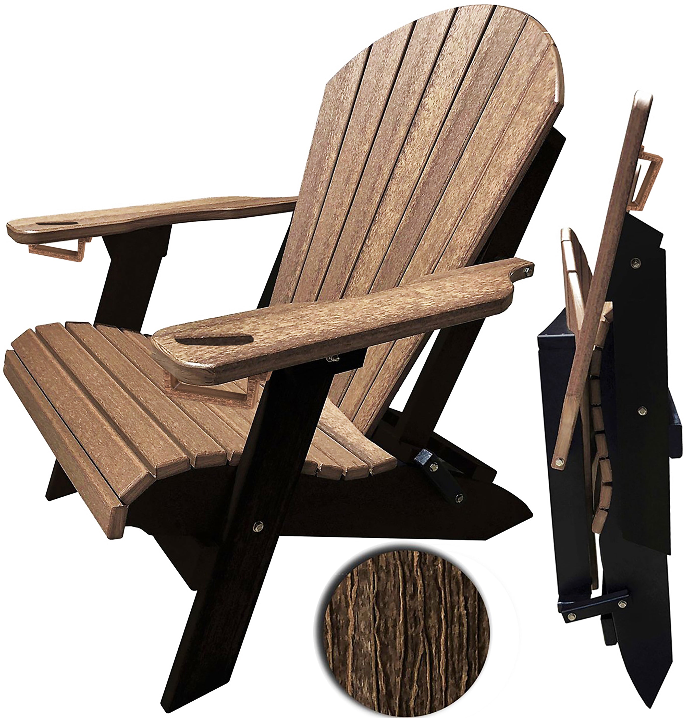 DuraWeather Poly&reg; Premium King Size Folding Adirondack Chair with Built-in Cup Holders