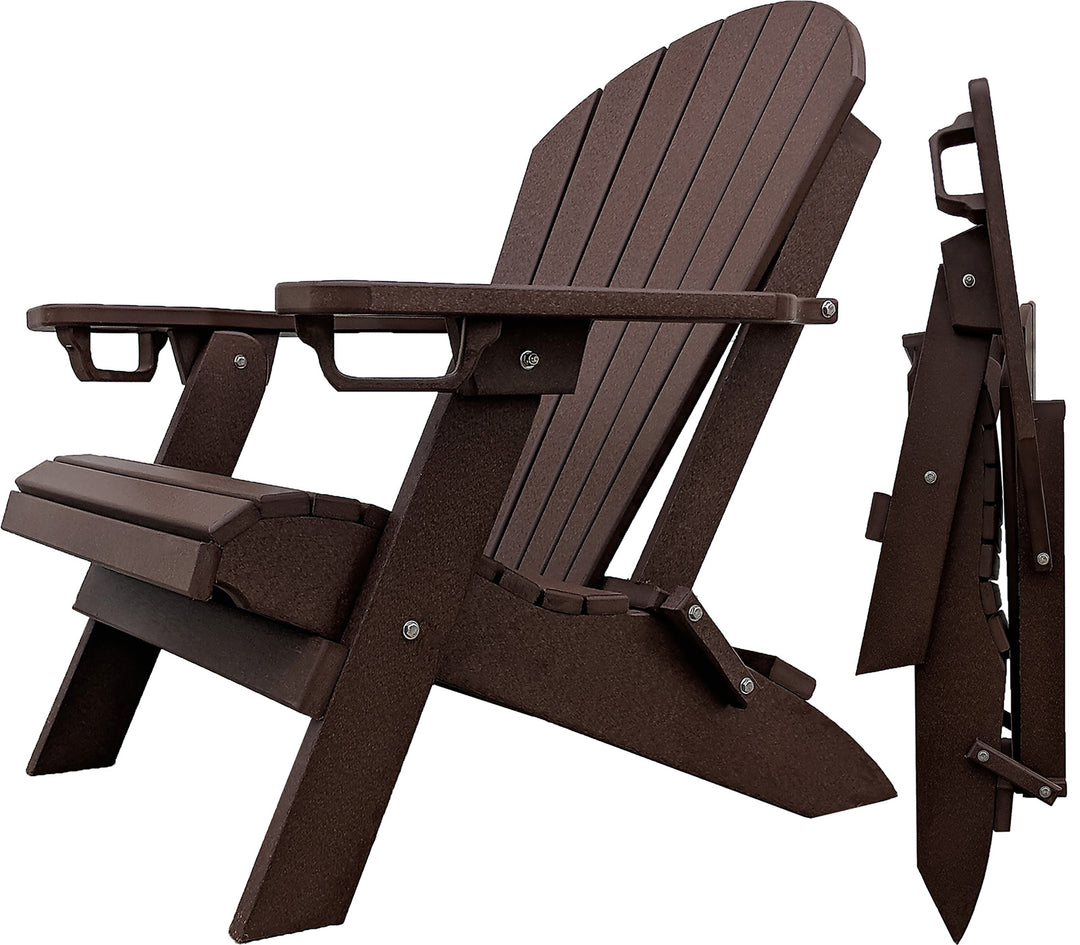 DuraWeather® King Size Folding Adirondack Chair w Built-in Cup Holders