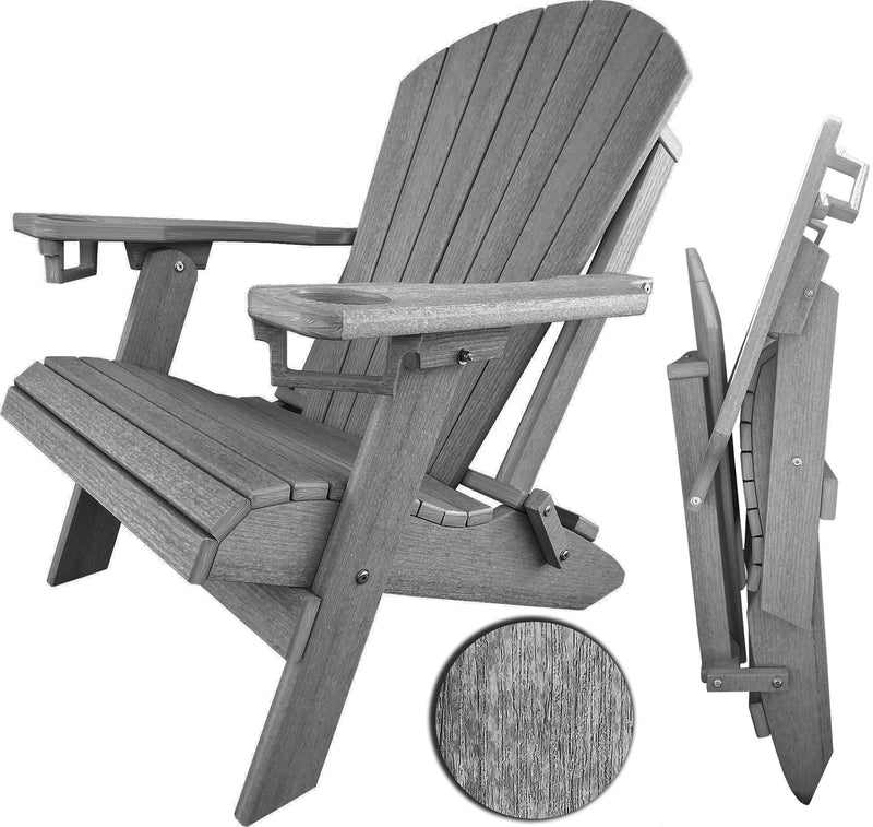 DuraWeather Poly&reg; Premium King Size Folding Adirondack Chair with Built-in Cup Holders