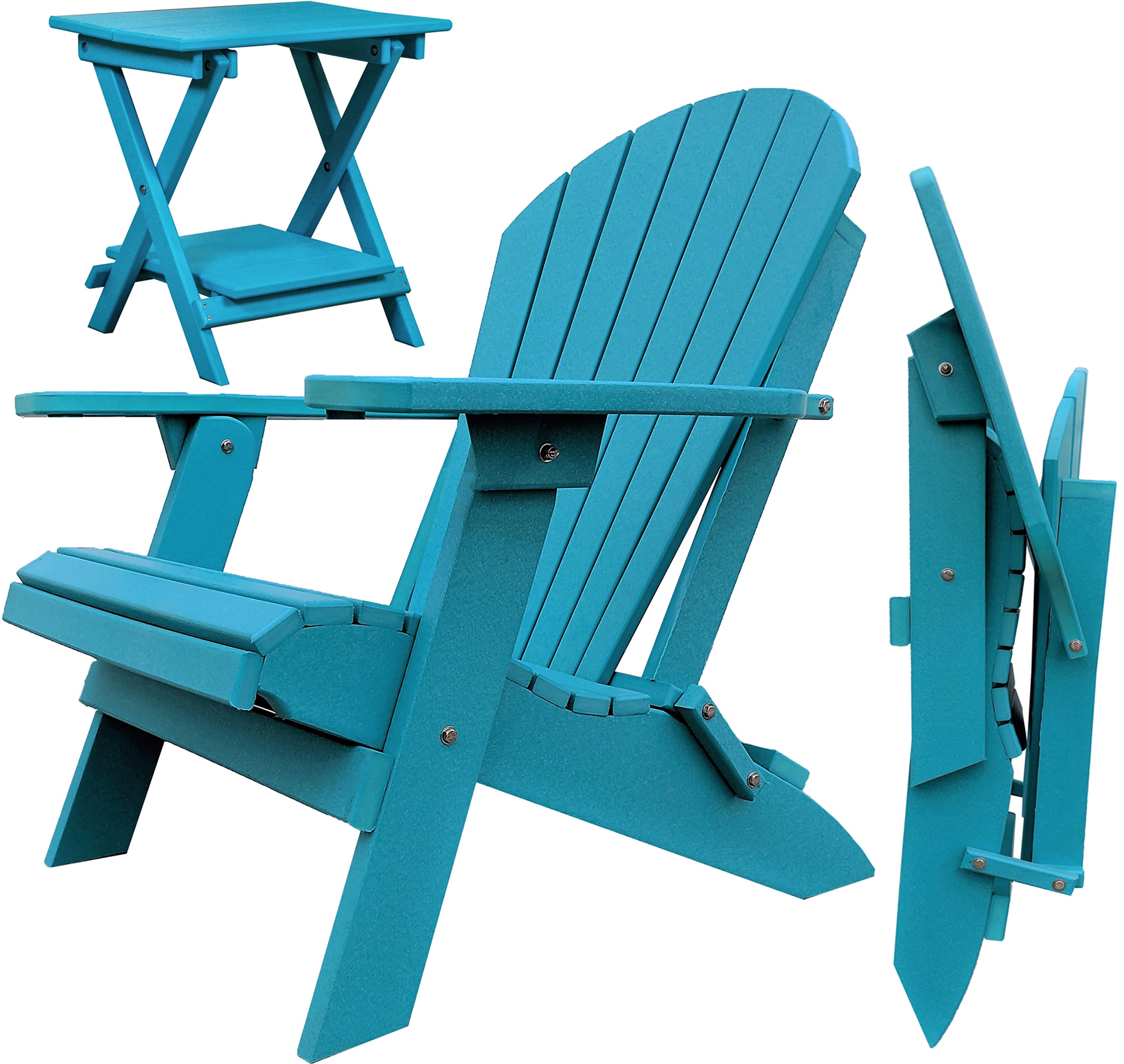 DURAWEATHER POLY® Set of 2 Folding Adirondack Chairs King Size + 1 Folding Side Table With Removable Tray