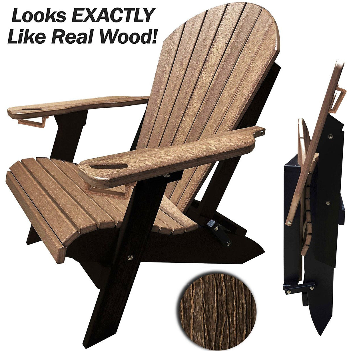 Set of 2 - DuraWeather Poly® Unwind Edition King Size Folding Adirondack Chairs With Built In Cupholders + 1 Folding End Table With Removable Tray