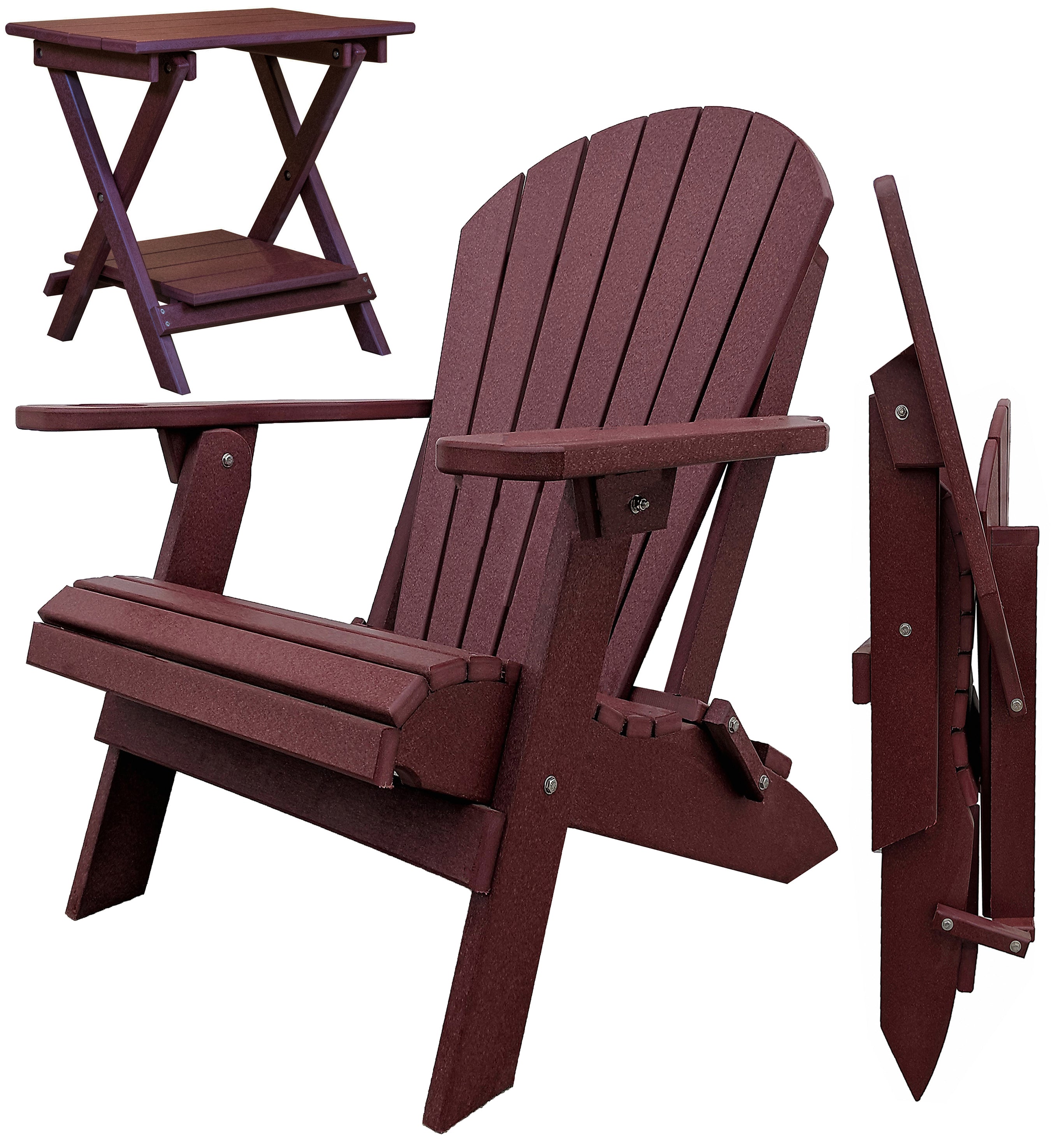 DURAWEATHER POLY® Set of 2 Folding Adirondack Chairs King Size + 1 Folding Side Table With Removable Tray