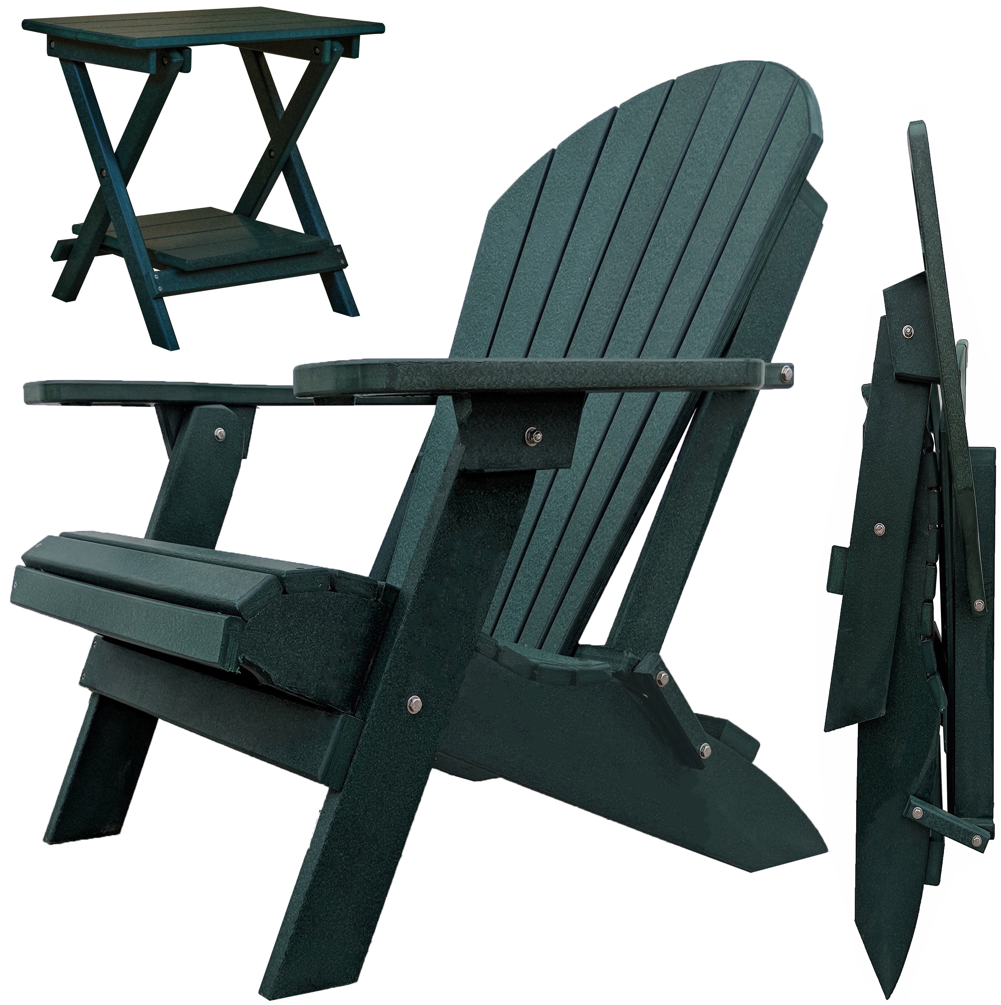 DURAWEATHER POLY® Set of 2 Folding Adirondack Chairs King Size + 1 Folding Side Table With Removable Tray