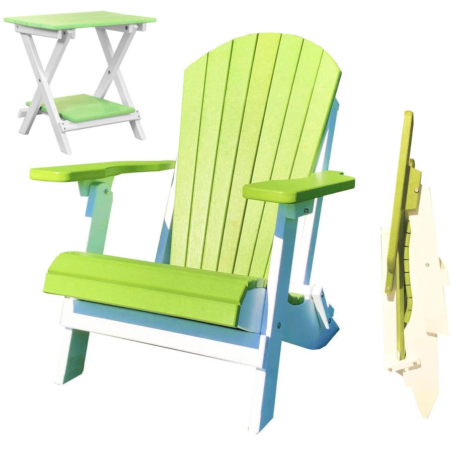 DURAWEATHER POLY® Set of 2 Folding Adirondack Chairs King Size + 1 Folding Side Table With Removable Tray