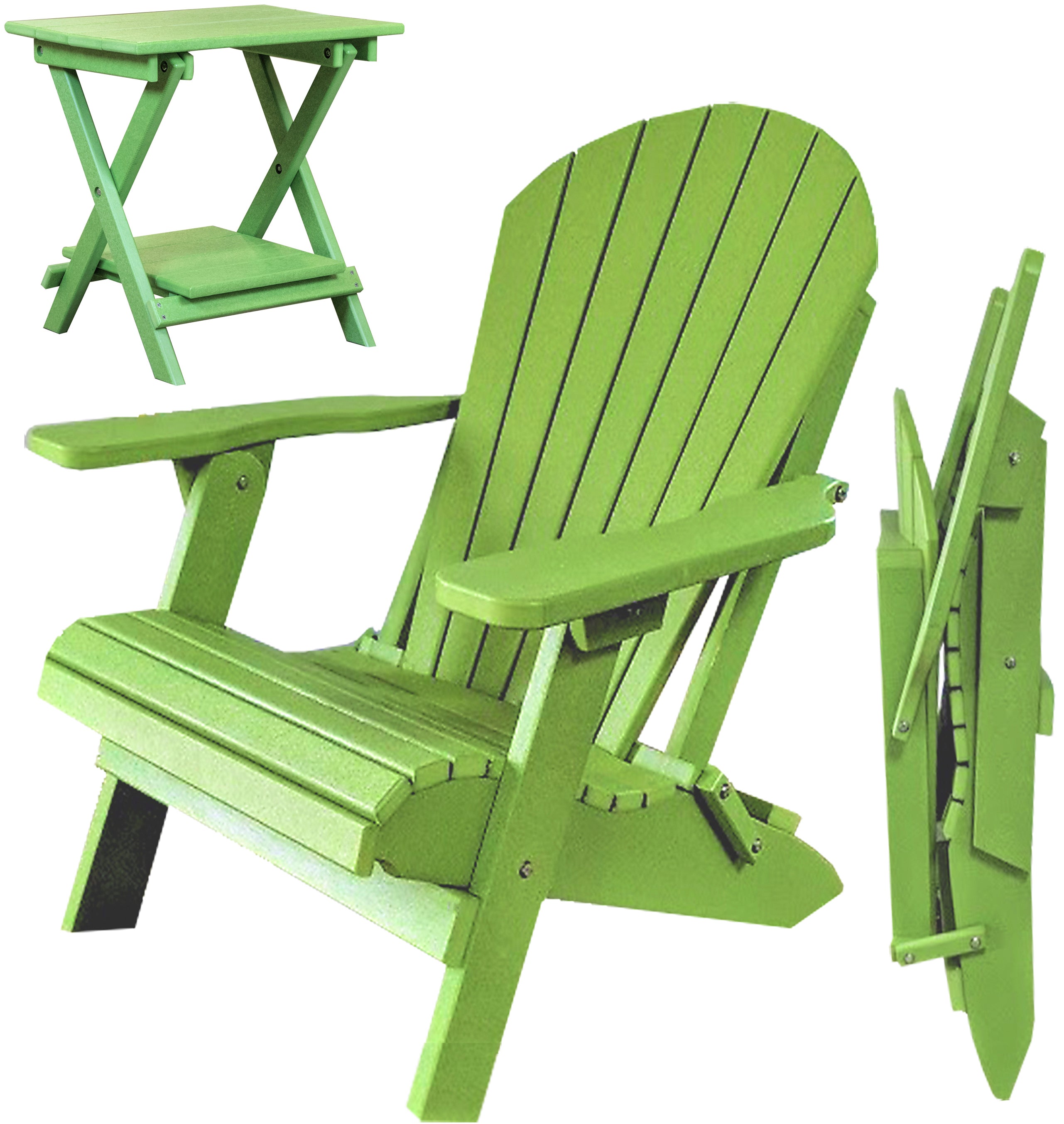 DURAWEATHER POLY® Set of 2 Folding Adirondack Chairs King Size + 1 Folding Side Table With Removable Tray