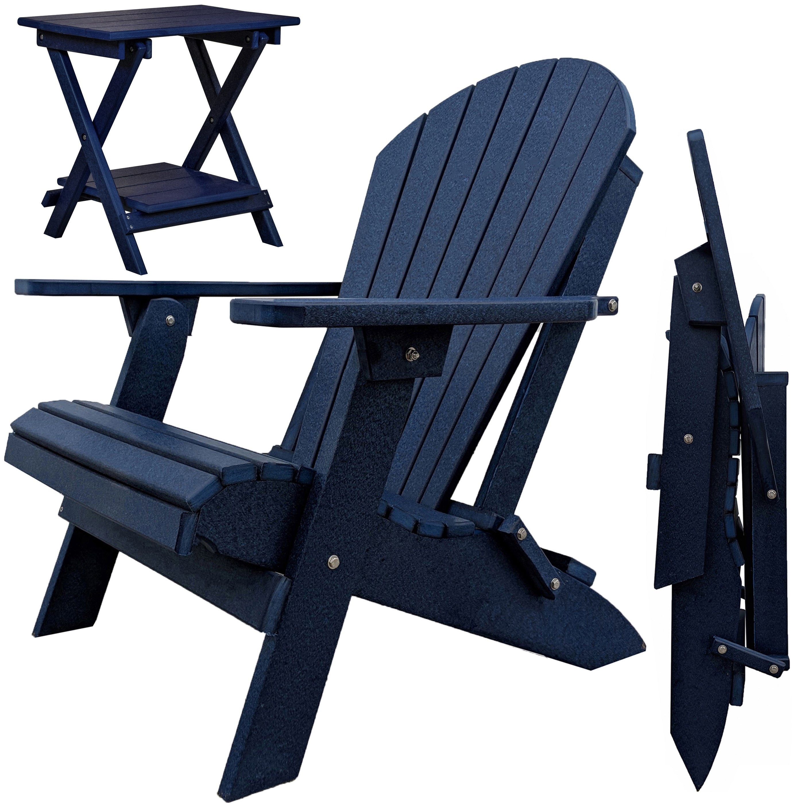 DURAWEATHER POLY® Set of 2 Folding Adirondack Chairs King Size + 1 Folding Side Table With Removable Tray