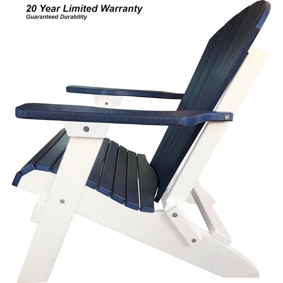 DuraWeather Poly&reg; King Size Folding Adirondack Chair - (Nautical Blue on White)