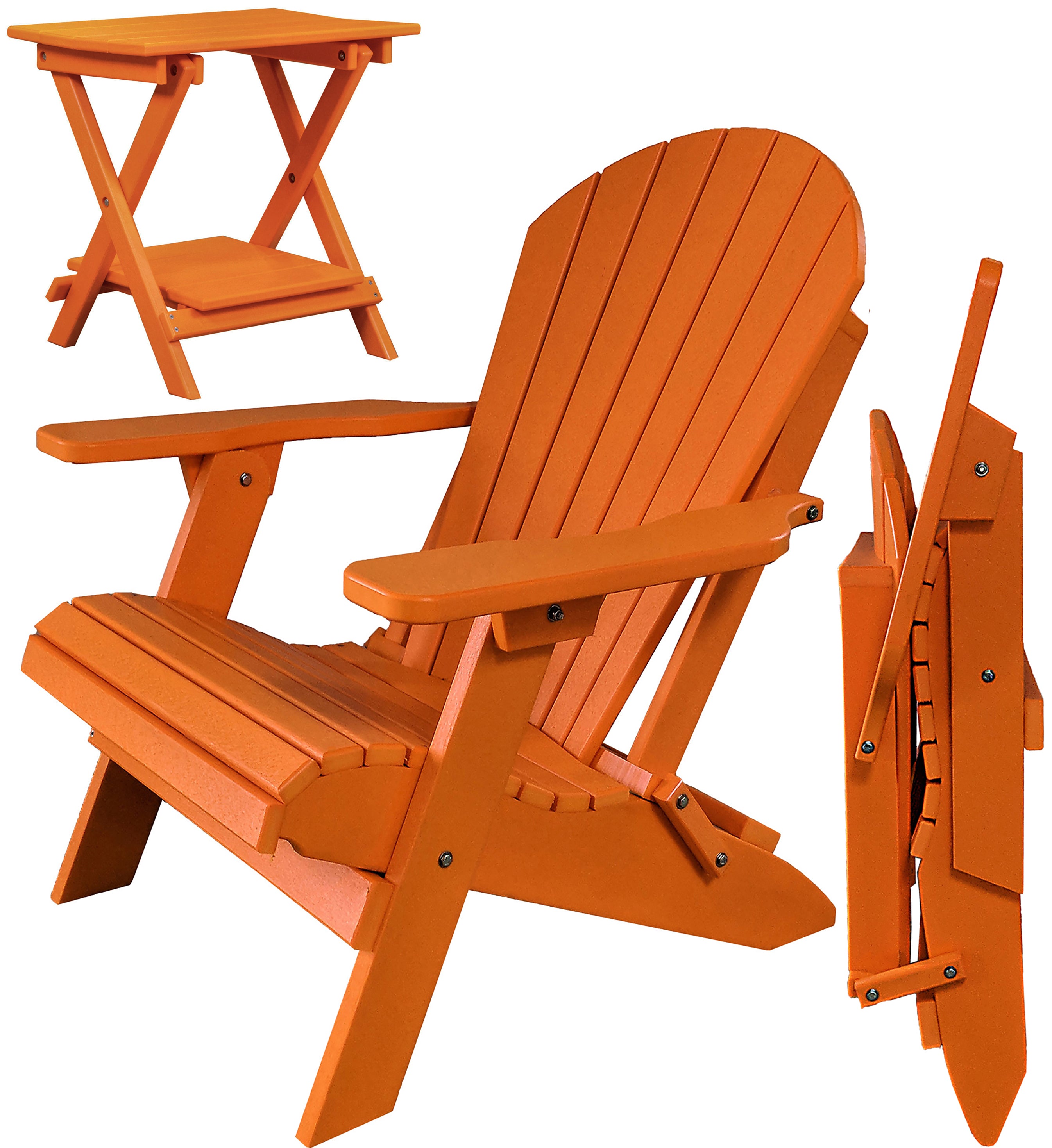 DURAWEATHER POLY® Set of 2 Folding Adirondack Chairs King Size + 1 Folding Side Table With Removable Tray