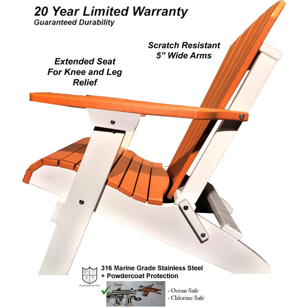 DuraWeather Poly&reg; King Size Folding Adirondack Chair - (Mango Orange on White)