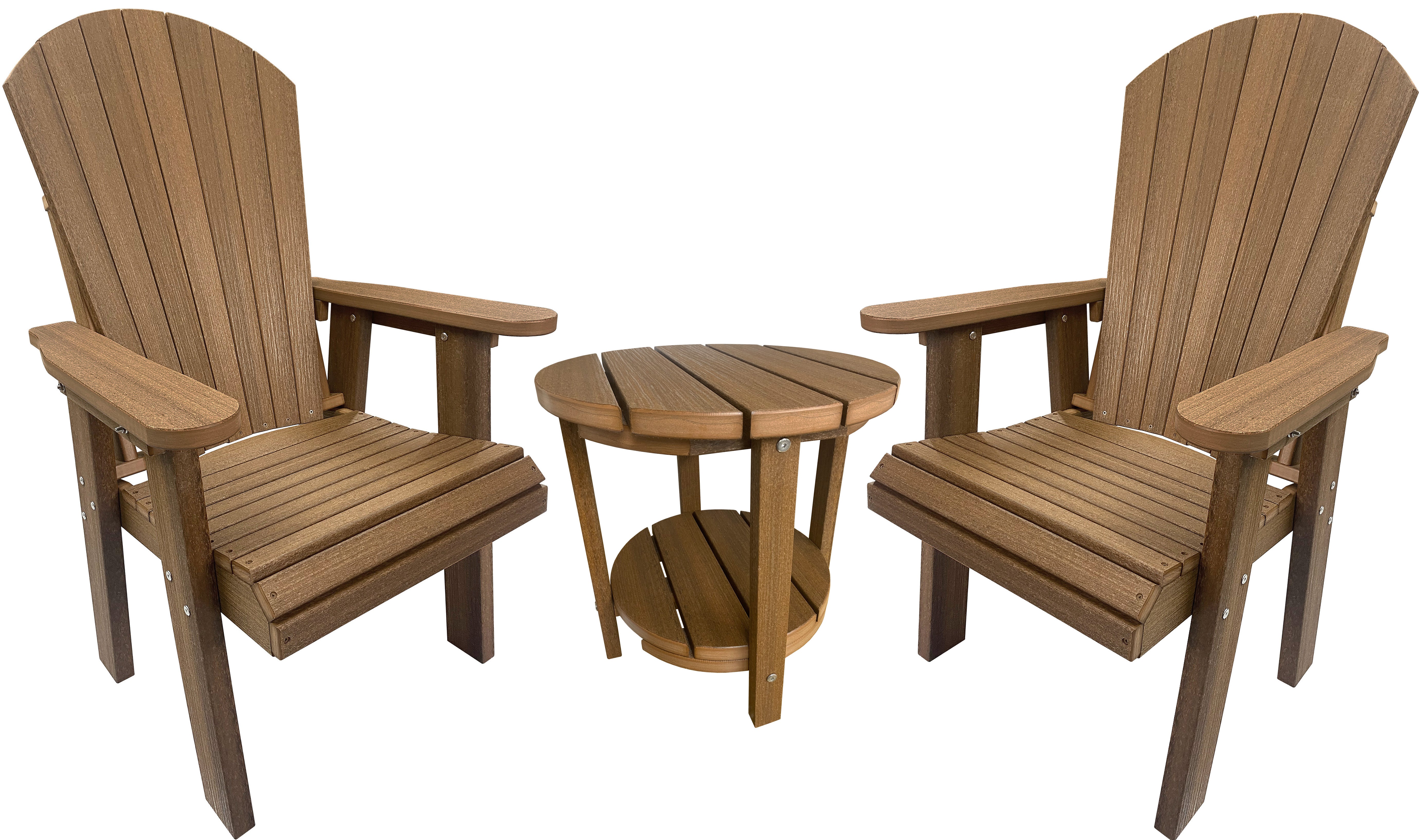 DuraWeather Poly® Upright Adirondack Chair & Two Tier 18" Round End Table Set