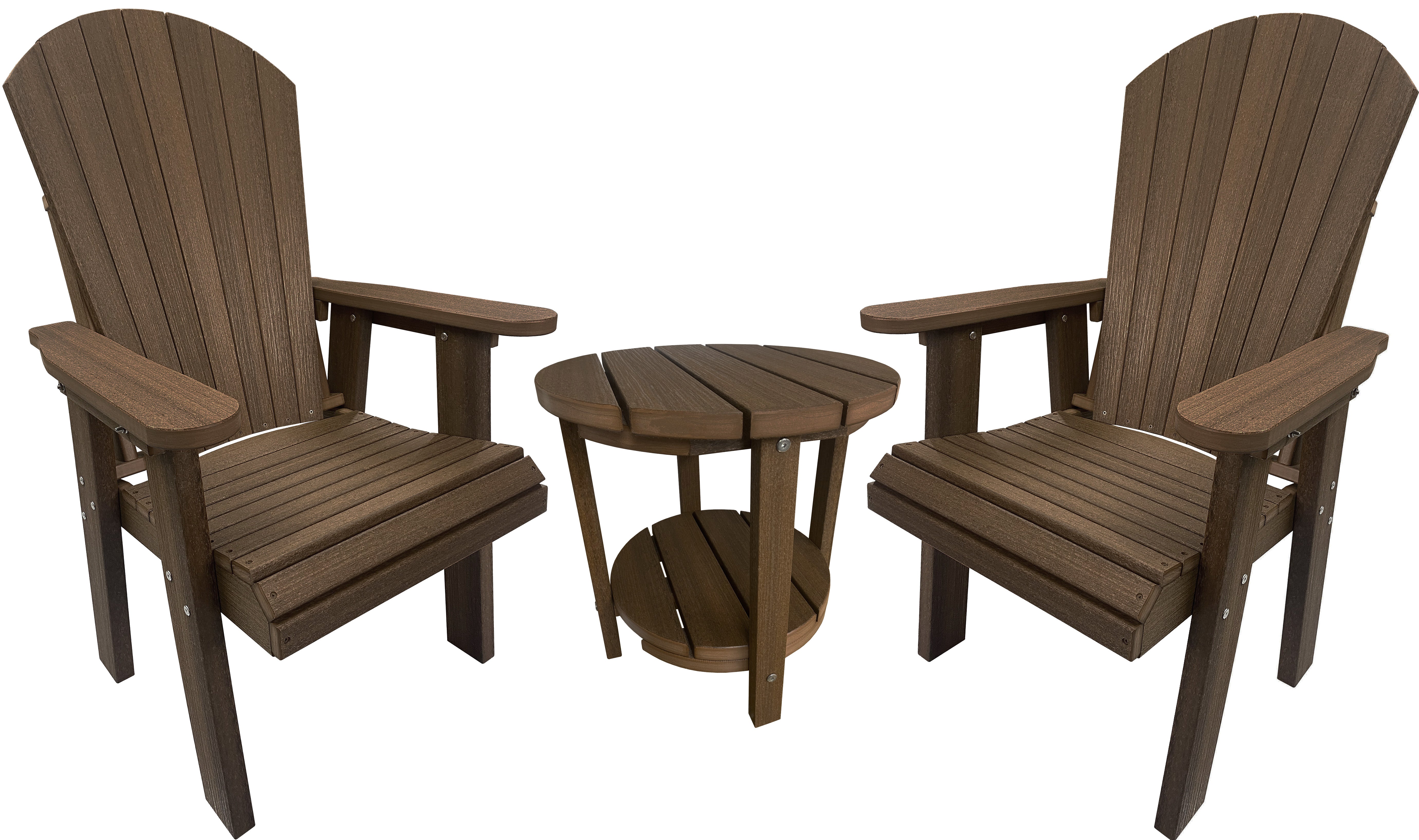 DuraWeather Poly® Upright Adirondack Chair & Two Tier 18" Round End Table Set