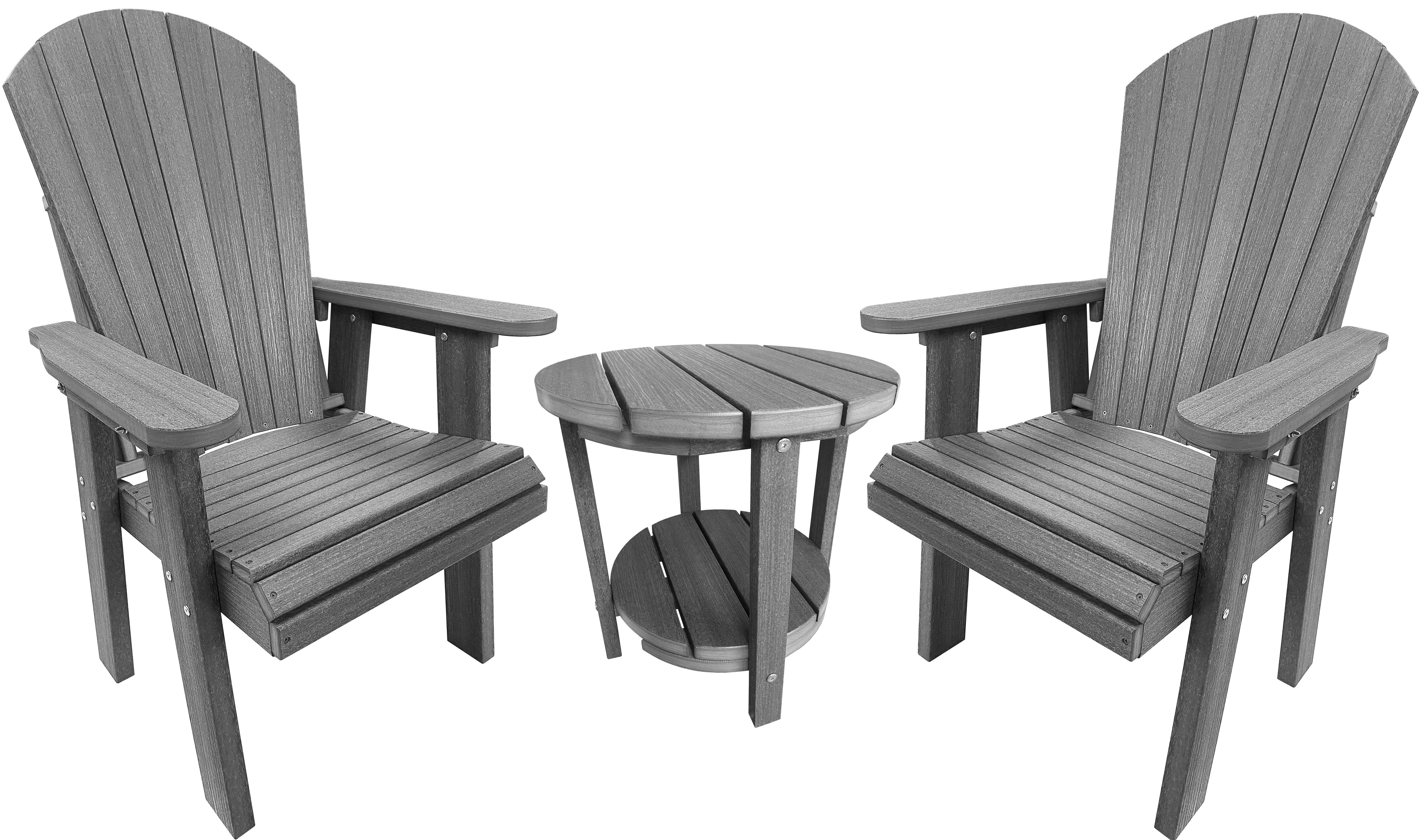 DuraWeather Poly® Upright Adirondack Chair & Two Tier 18" Round End Table Set