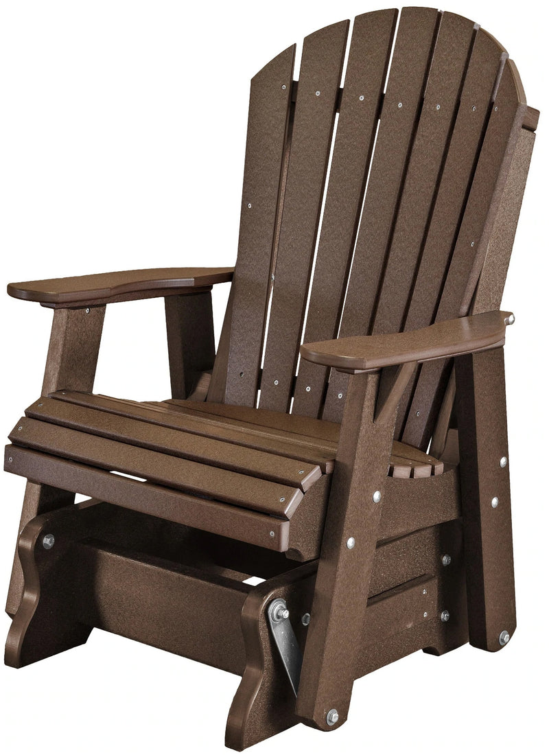 poly adirondack lounge porch glider made of recycled plastic in brown by duraweather poly