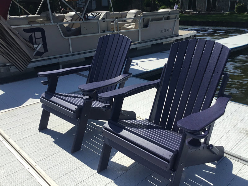 QUICK SHIP - DuraWeather Poly&reg; King Size Folding Adirondack Chair With Collapsible Cup Holders