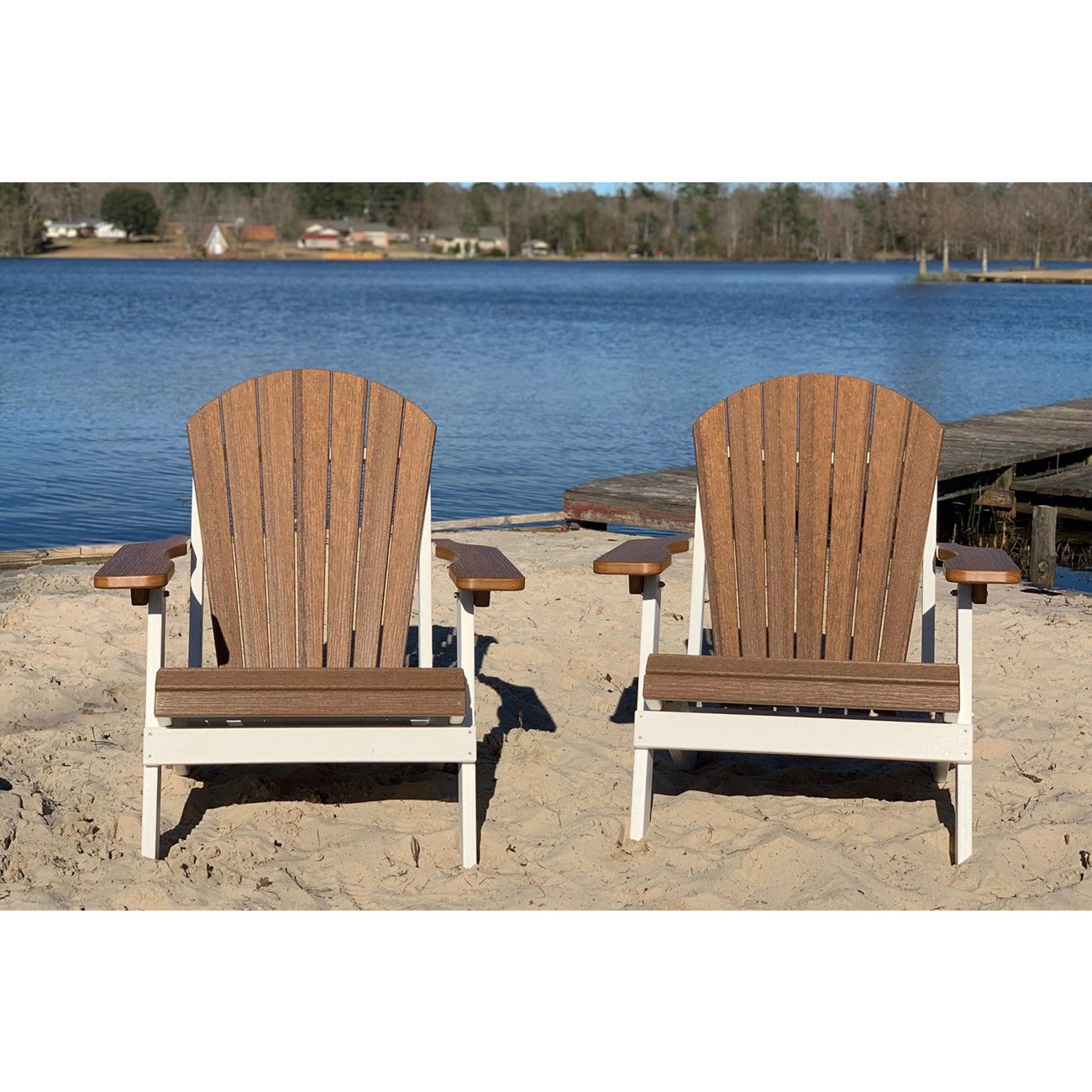 DuraWeather Poly&reg; King Size Folding Adirondack Chair - Exclusive Wood Grain Poly-resin