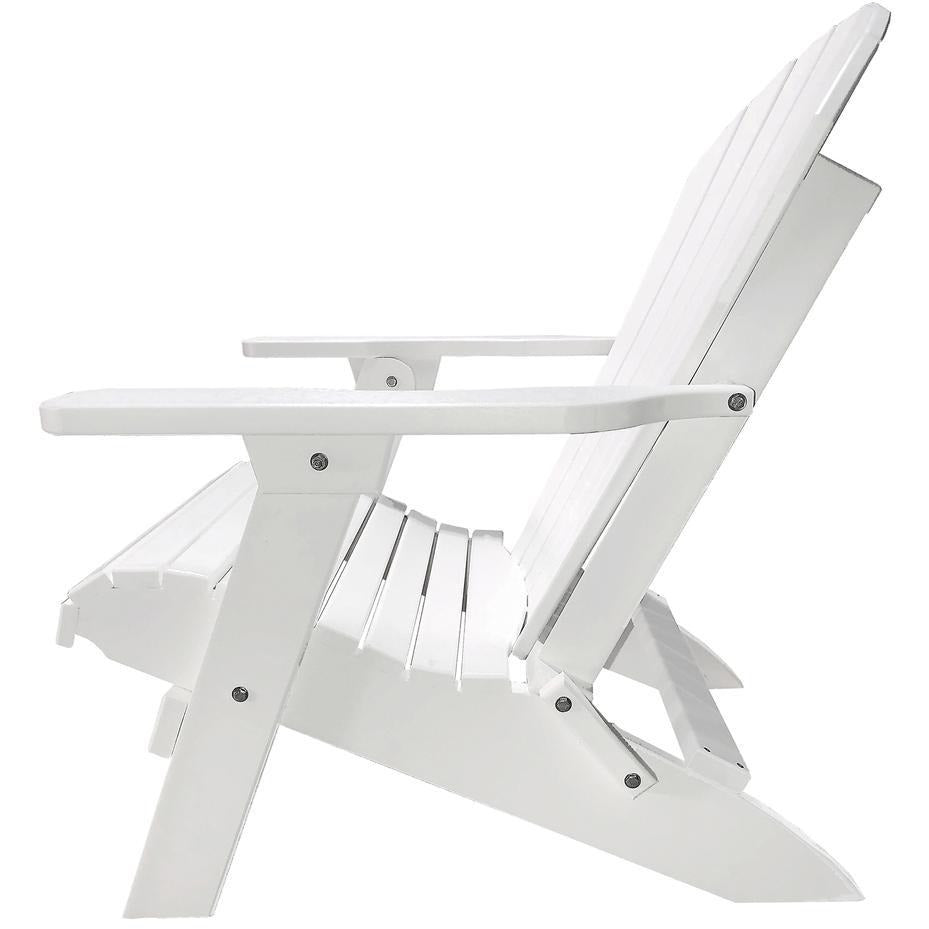 side view of white duraweather king size folding adirondack chair all weather poly wood