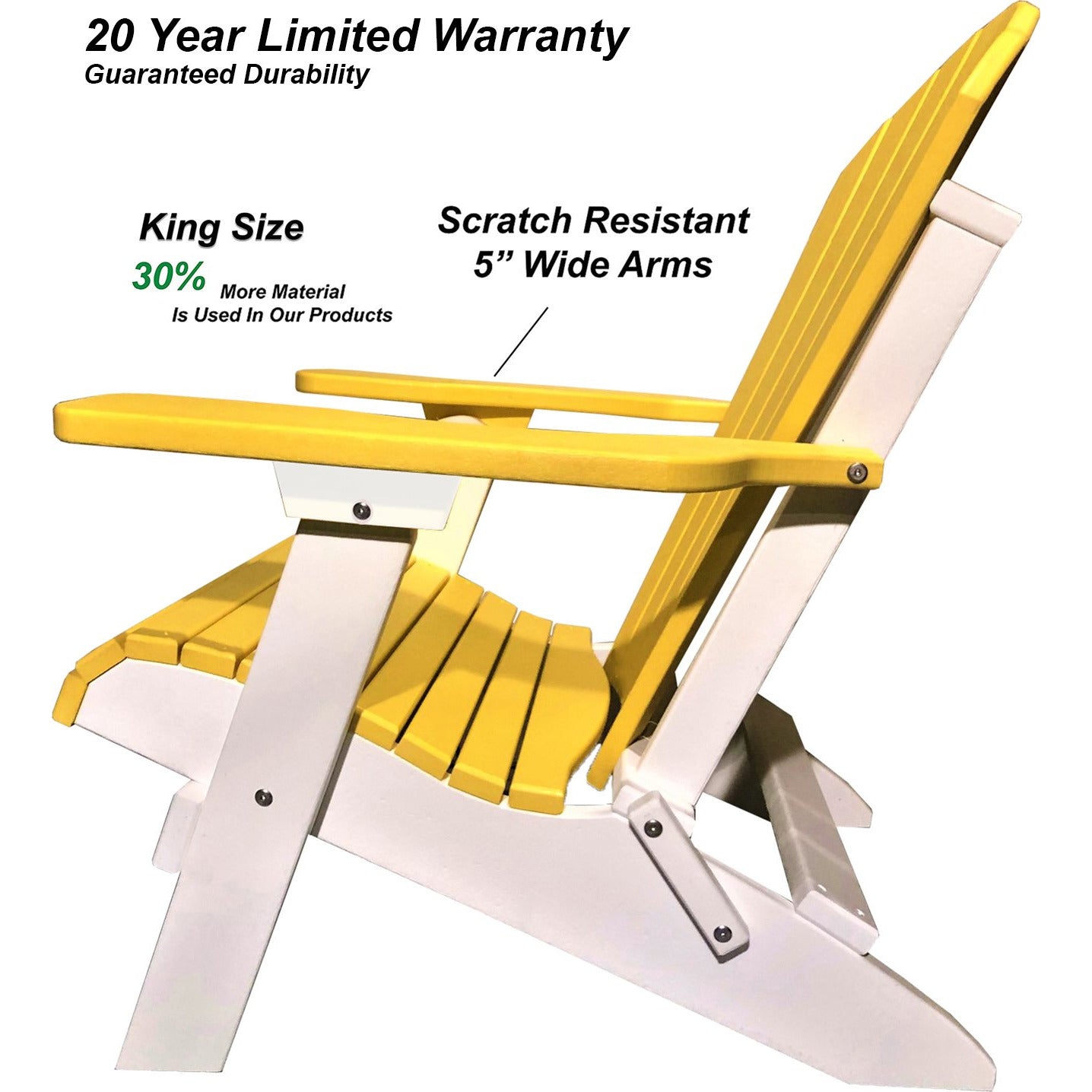 DuraWeather Poly&reg; King Size Folding Adirondack Chair - (Lemon Yellow on White)